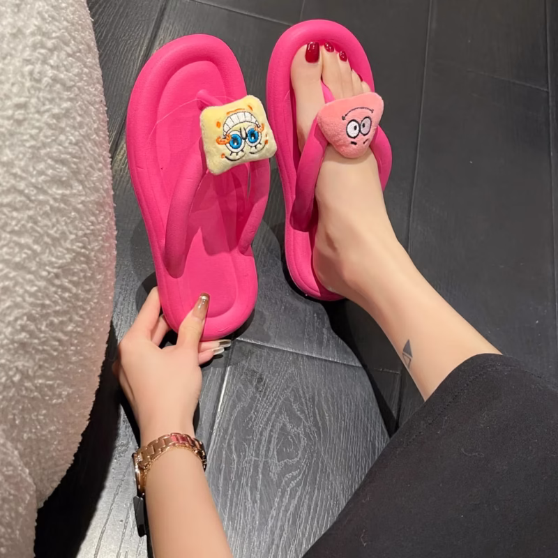Cartoon big star flip-flops women's outerwear 2024 spring and summer new candy-coloured beach clip toe slippers - Image 11