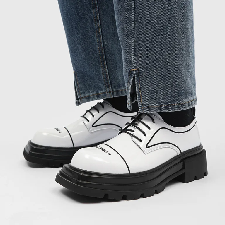 2024 new British Korean version mirror small leather shoes men's business casual square thick-soled low-top Martin boots men's fashion - Image 6