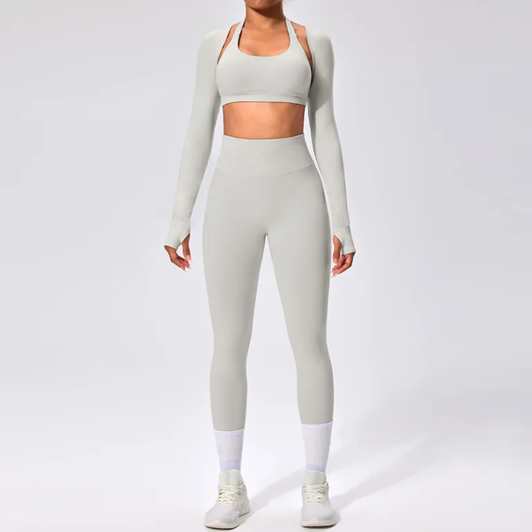 Cross-border European and American yoga set long-sleeved off-the-shoulder breathable beautiful back sports underwear slimming fitness pants three-piece set - Image 13
