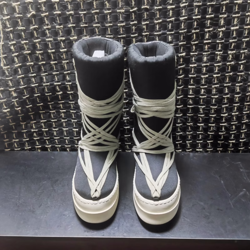 Ro shoes, masked snow boots, winter down, cold-proof, waterproof, thick-soled boots, creative fashion, crazy strap, dark fashion shoes