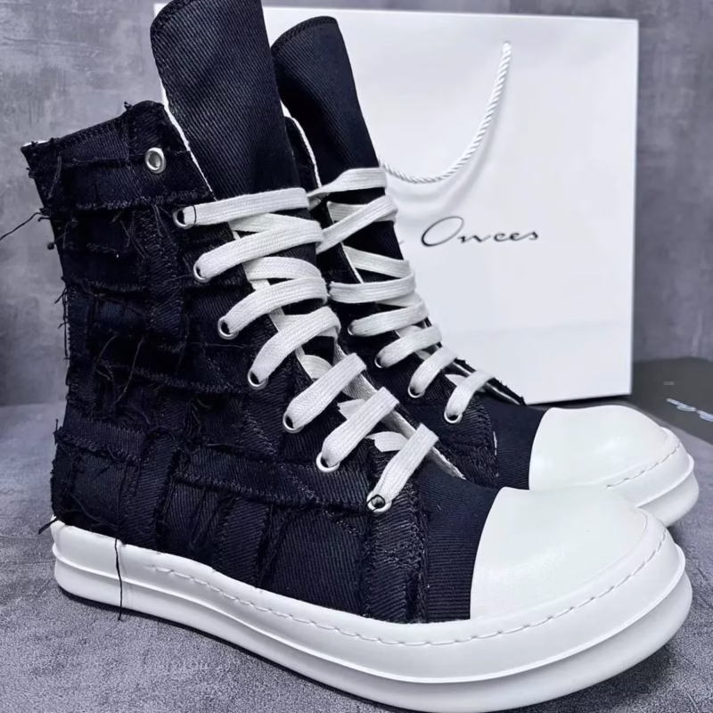 RO23 black old cowboy sports beggar leather shoes four-season high-top lace-up milk-flavoured sole versatile boots - Image 5