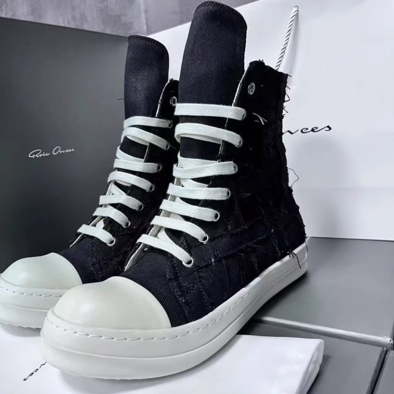RO23 black old cowboy sports beggar leather shoes four-season high-top lace-up milk-flavoured sole versatile boots - Image 3