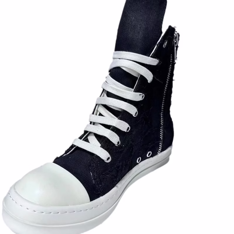RO23 black old cowboy sports beggar leather shoes four-season high-top lace-up milk-flavoured sole versatile boots - Image 2
