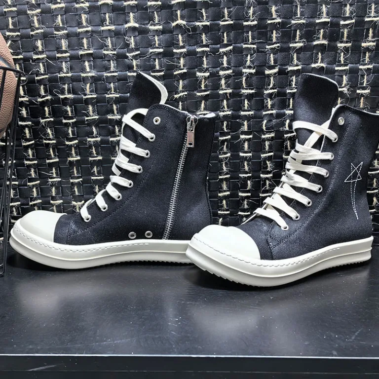 Rricowees European and American new high-top five-pointed star embroidery canvas couple board shoes zipper versatile fashion shoes summer - Image 3