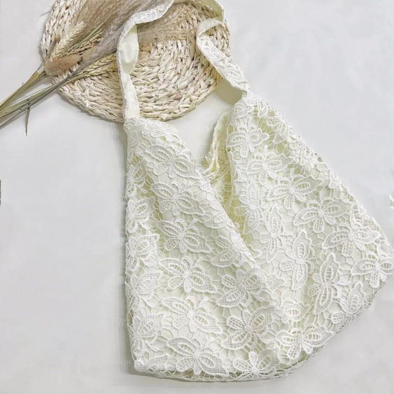 Zhao Lusi's same style shoulder bag pastoral feng shui soluble lace summer gentle fairy beautiful large-capacity commuting tote bag female - Image 7