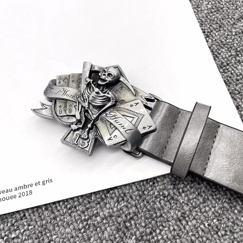 Black Men's Belt Punk Personality Belt Korean Version Punk Dominant Skull Poker Fashion Casual Rock Trend - Image 6