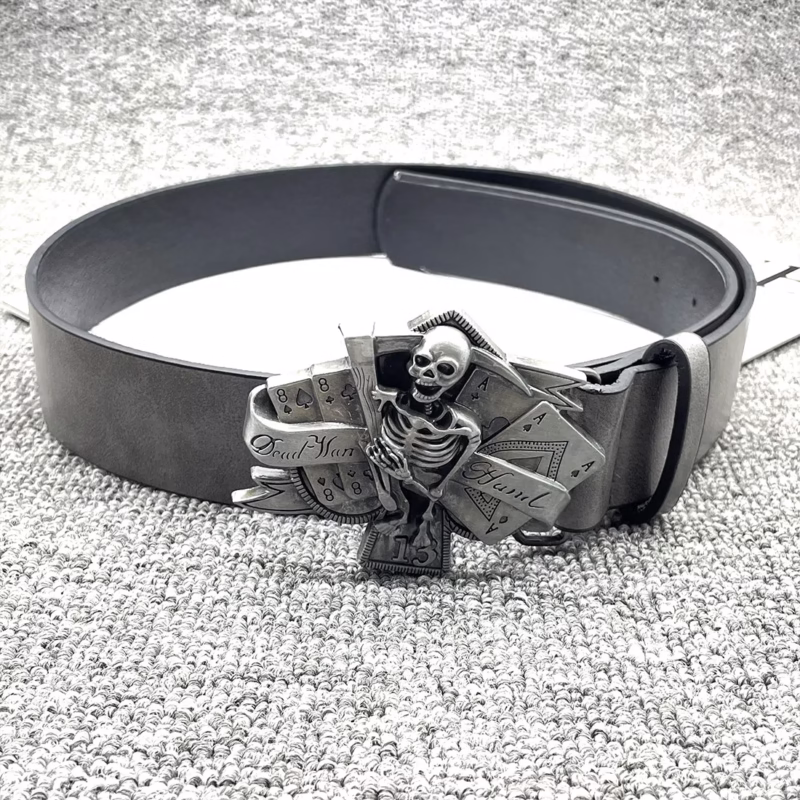 Black Men's Belt Punk Personality Belt Korean Version Punk Dominant Skull Poker Fashion Casual Rock Trend - Image 9