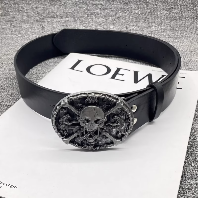 Black Men's Belt Punk Personality Belt Korean Version Punk Dominant Skull Poker Fashion Casual Rock Trend - Image 11
