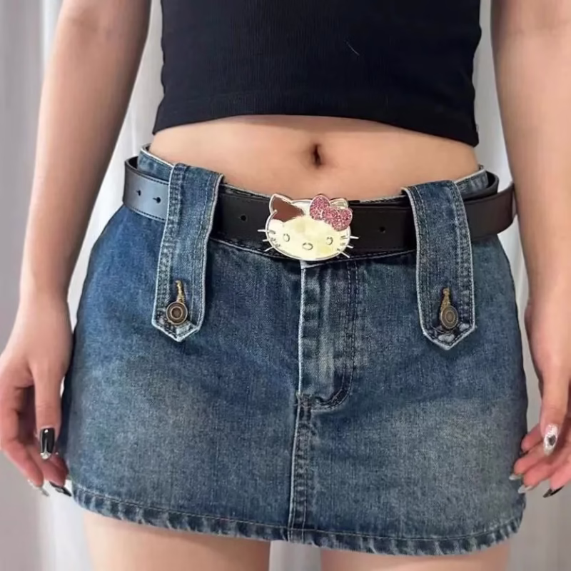 Hello kitty pink KT cat head belt diamond belt millennial hot girl y2k belt denim accessories versatile pants belt - Image 4