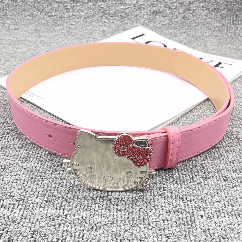 Hello kitty pink KT cat head belt diamond belt millennial hot girl y2k belt denim accessories versatile pants belt - Image 9