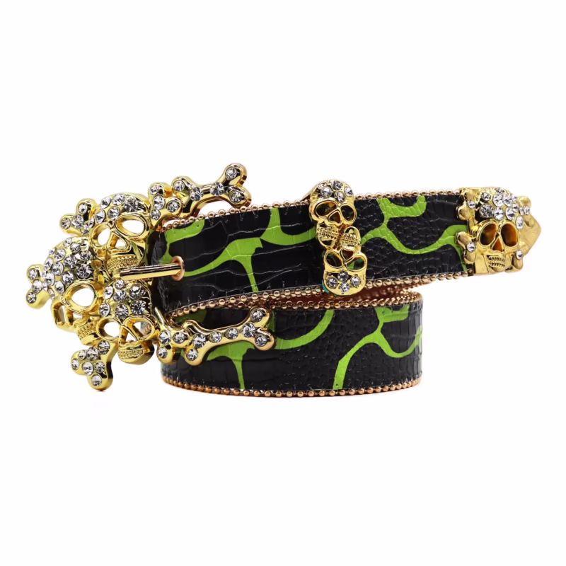 Cross-border skull rhinestone belt men's printed belt alloy pin buckle fashion punk personality simple wide belt men
