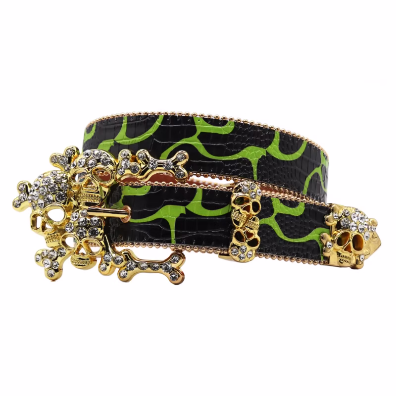 Cross-border skull rhinestone belt men's printed belt alloy pin buckle fashion punk personality simple wide belt men - Image 4