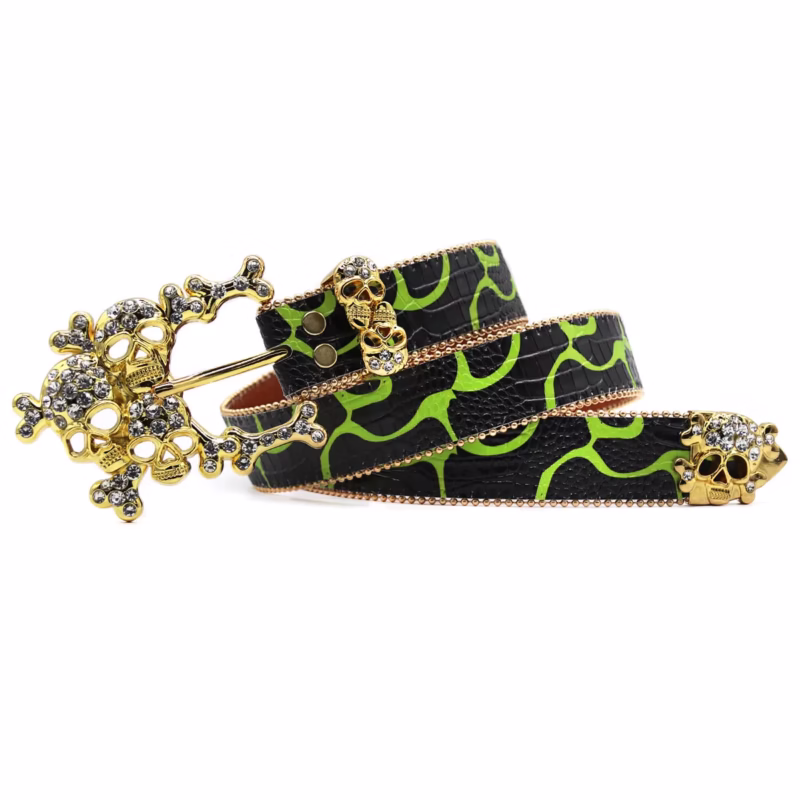 Cross-border skull rhinestone belt men's printed belt alloy pin buckle fashion punk personality simple wide belt men - Image 6