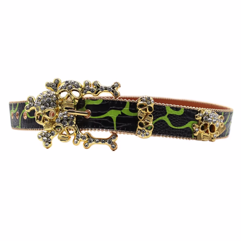 Cross-border skull rhinestone belt men's printed belt alloy pin buckle fashion punk personality simple wide belt men - Image 3