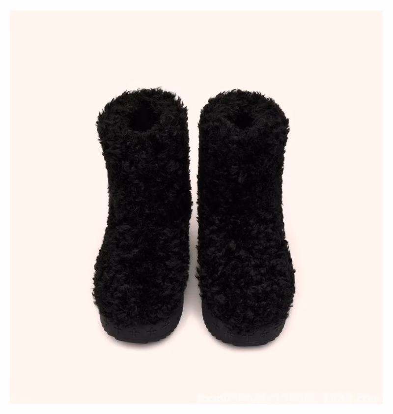 SMFK woollen boots design sense cross flower thick sole warm medium snow boots curly wool boots women's autumn and winter new products 23 - Image 3