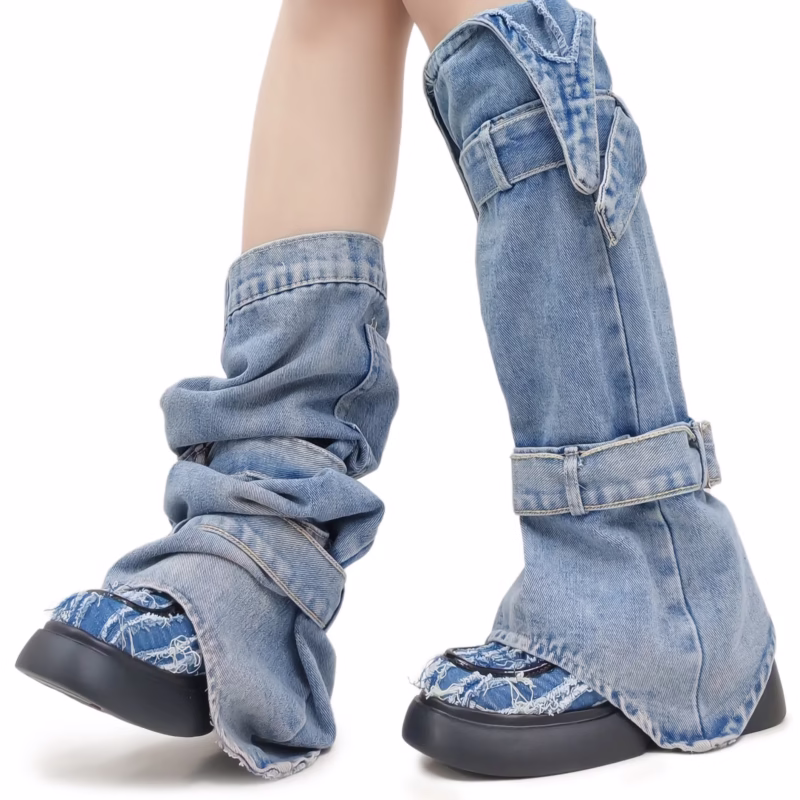Niche thick-soled blue denim one-foot pedal loafers women 2024 summer new sweet cool lazy shallow shoes