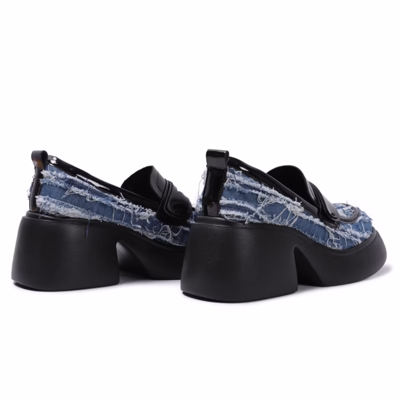 Niche thick-soled blue denim one-foot pedal loafers women 2024 summer new sweet cool lazy shallow shoes - Image 4