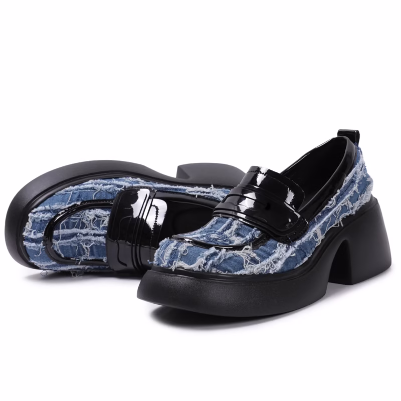 Niche thick-soled blue denim one-foot pedal loafers women 2024 summer new sweet cool lazy shallow shoes - Image 3