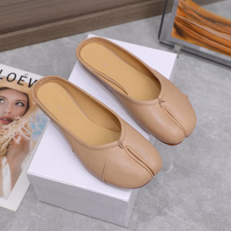 M6 pleated 2024 summer new product split-toe female tabi ultra-soft sheepskin ballet lazy trend fashion half slippers - Image 4