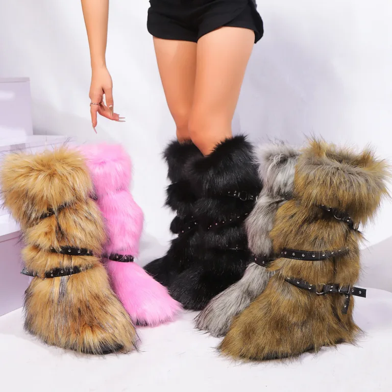 European and American cross-border Y2K hot girls sexy tall snow boots 2024 new cross-belt buckle fur boots