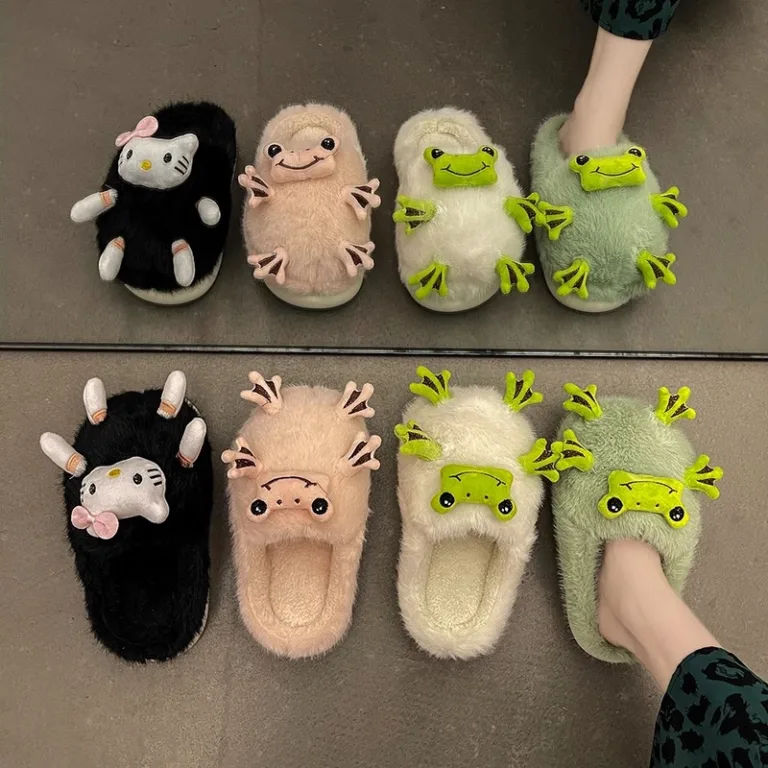Cute cartoon furry slippers women's outerwear 2024 autumn and winter new thick-soled stepping on shit Internet celebrity indoor home cotton slippers