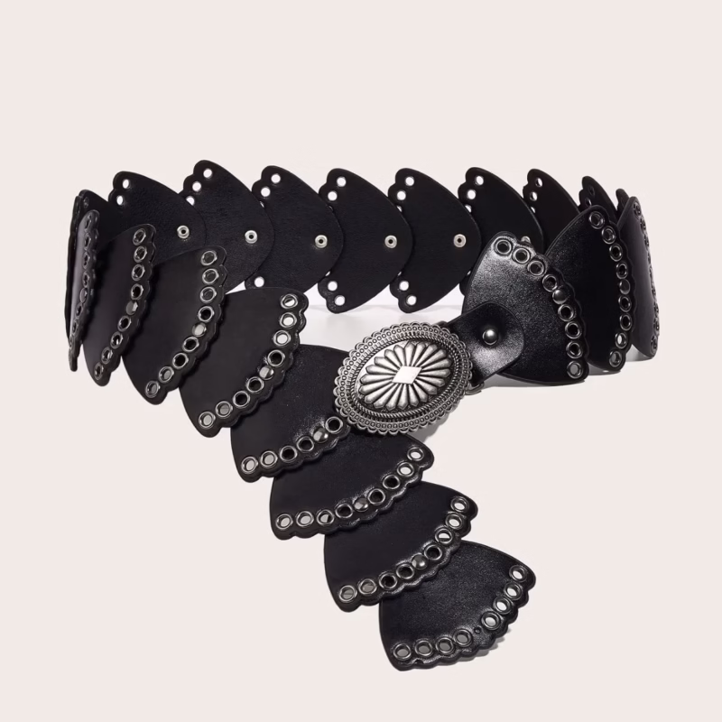 European and American retro street fashion hollow ring PU leather stitching special waist belt versatile stud women's belt - Image 2