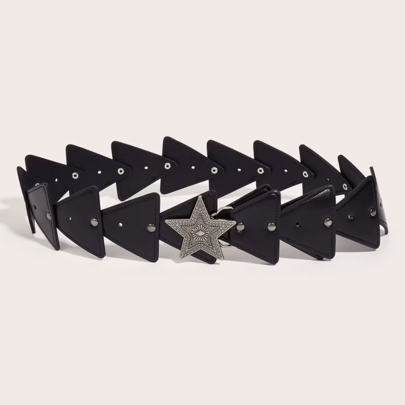 European and American retro street fashion hollow ring PU leather stitching special waist belt versatile stud women's belt - Image 2