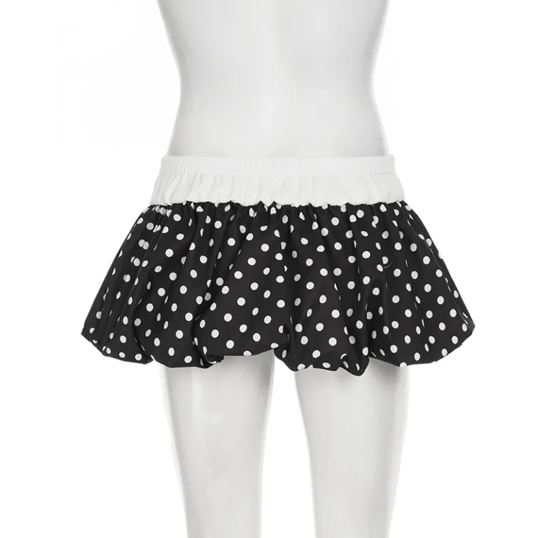 2025 new splicing fake two-piece polka dot print high-waisted A-line fashion features casual bud skirt skirt - Image 4
