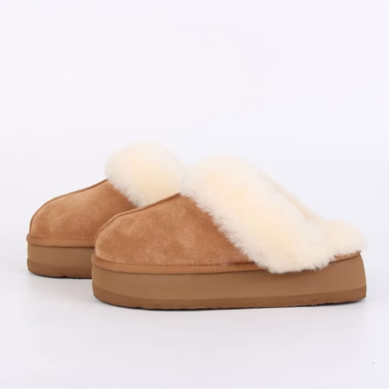 New thick-soled slippers, women's fur integrated flatcake bottom, home slippers, net red wool star drag, autumn and winter, Baotou drag women - Image 4