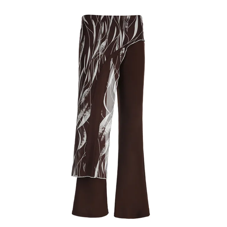 Niche design wavy mesh splicing fake two-piece trousers 2024 cross-border European and American style new casual flared pants - Image 3