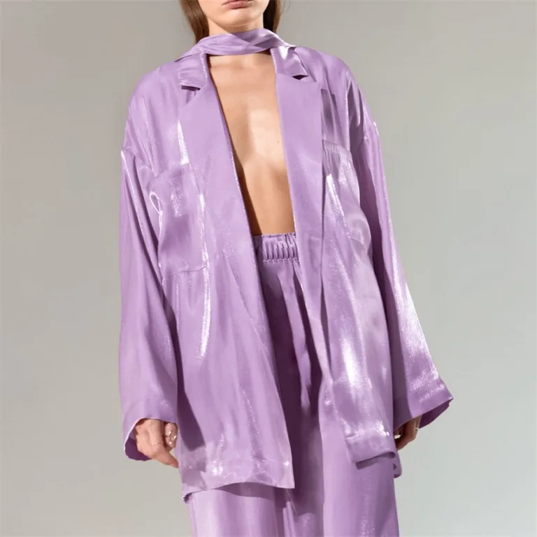 2022 spring and summer new satin casual fashion suit lace European and American foreign trade women's shirt trousers two-piece set - Image 6