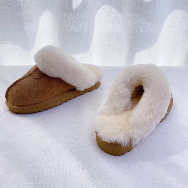 New thick-soled slippers, women's fur integrated flatcake bottom, home slippers, net red wool star drag, autumn and winter, Baotou drag women - Image 2