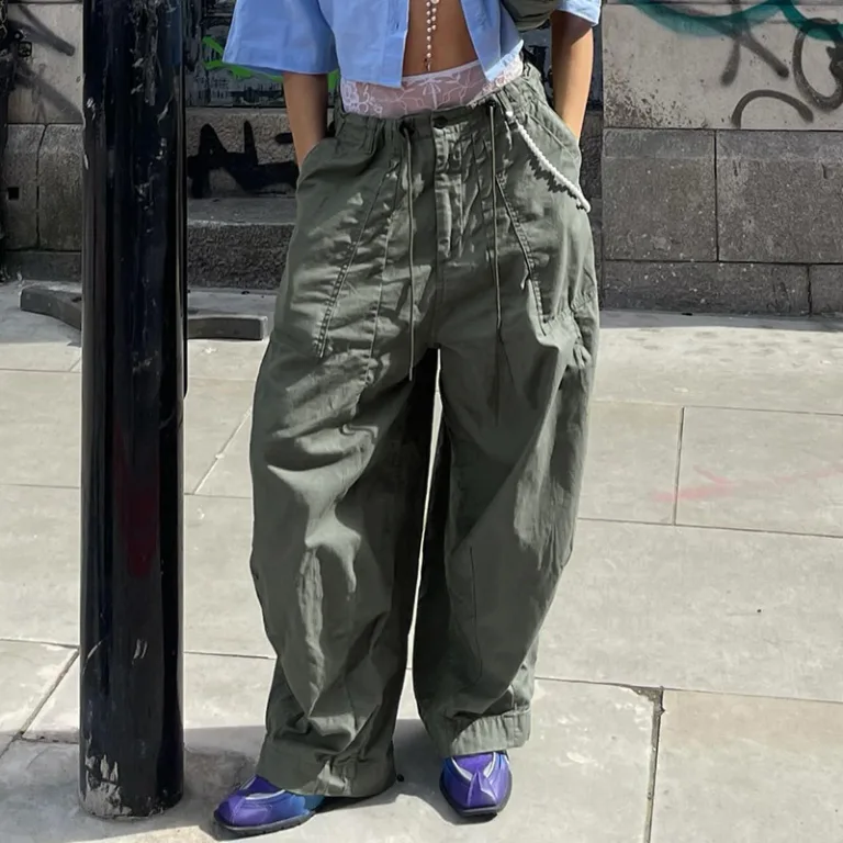 European and American street hipster hot girl tapered cargo pants design sense loose drawstring elasticated waist wide-leg slacks trousers - Image 4