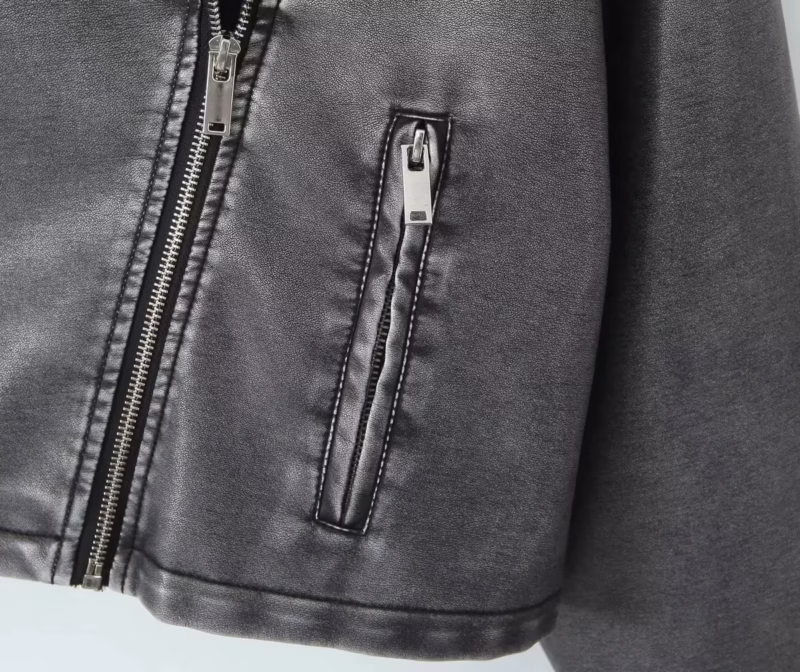 Autumn new American high street distressed faux leather biker jacket with zipper on the back of the top women - Image 7