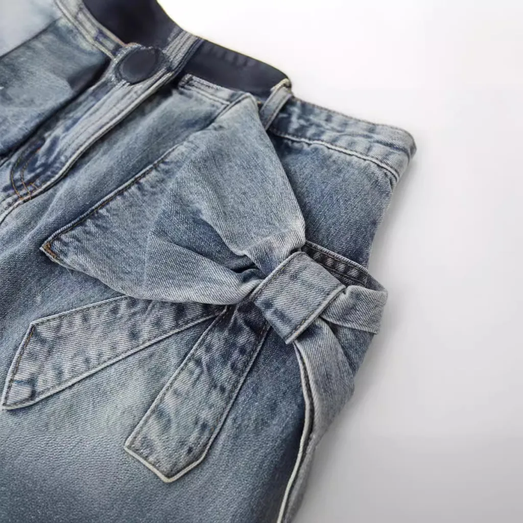 Three-dimensional bow denim skirt, niche design sense, anti-walking skirt, high-waisted thin hip-wrapping A-line skirt - Image 3