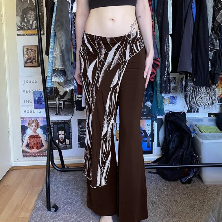 Niche design wavy mesh splicing fake two-piece trousers 2024 cross-border European and American style new casual flared pants - Image 4