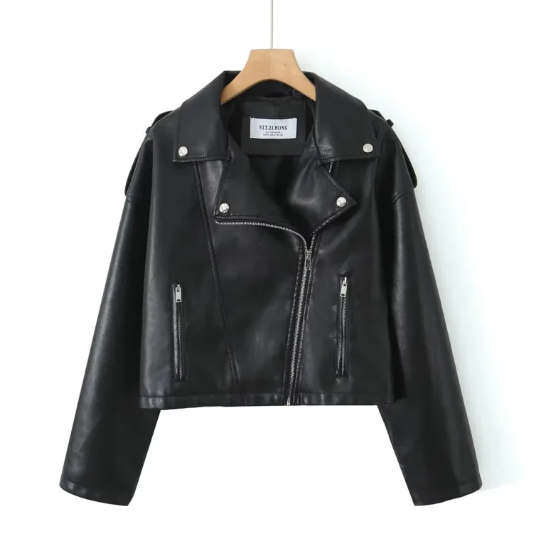 Autumn new American high street distressed faux leather biker jacket with zipper on the back of the top women - Image 5