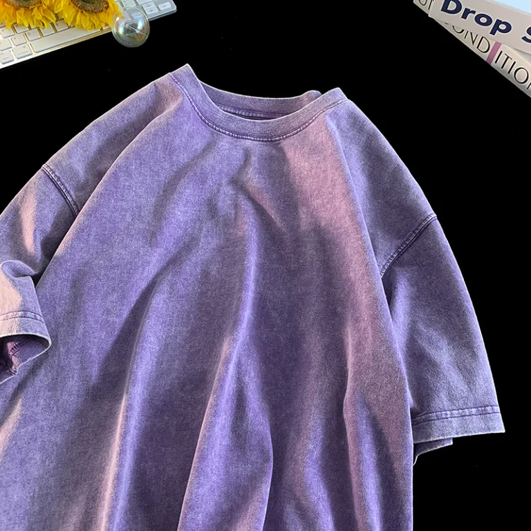 New Cotton Trend Batik Retro Loose Sleeve Fried Color Wash Distressed T-Shirt Male Couple Dopamine Top - Image 6