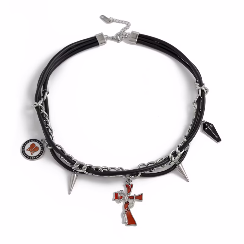 European and American cross-border hot-selling men's cross dark rivet multi-layer necklace niche gothic hip-hop versatile necklace - Image 6