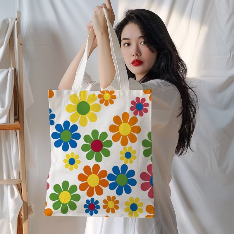 Fresh flower print canvas bag, go out, shopping, eco-friendly bag, book, tutoring, school, school bag, commuting tote bag - Image 5