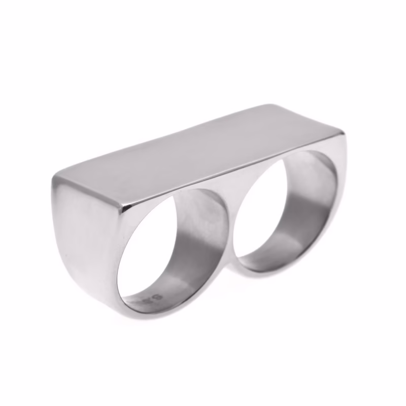 European and American personality two-finger stainless steel ring men's hip-hop retro punk vacuum plating gold ring wholesale - Image 4