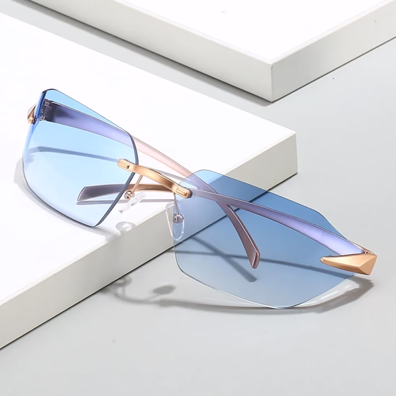 2023 cross-border new frameless sunglasses European and American personalised simple men's and women's bent-piece fashion trend sunglasses - Image 10