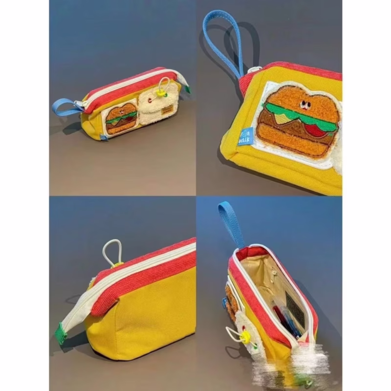 Bear Burger Original Personality Bear Food Pen Bag Cute ins Best Friend Stationery Zipper Pen Box - Image 4