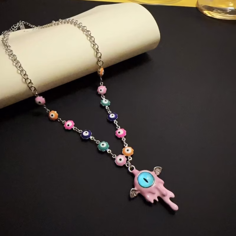 Personalized Color Eyes Clavicle Chain Earrings Women Bohemian Color Retro Devil Eye Women's Necklace Earrings - Image 10