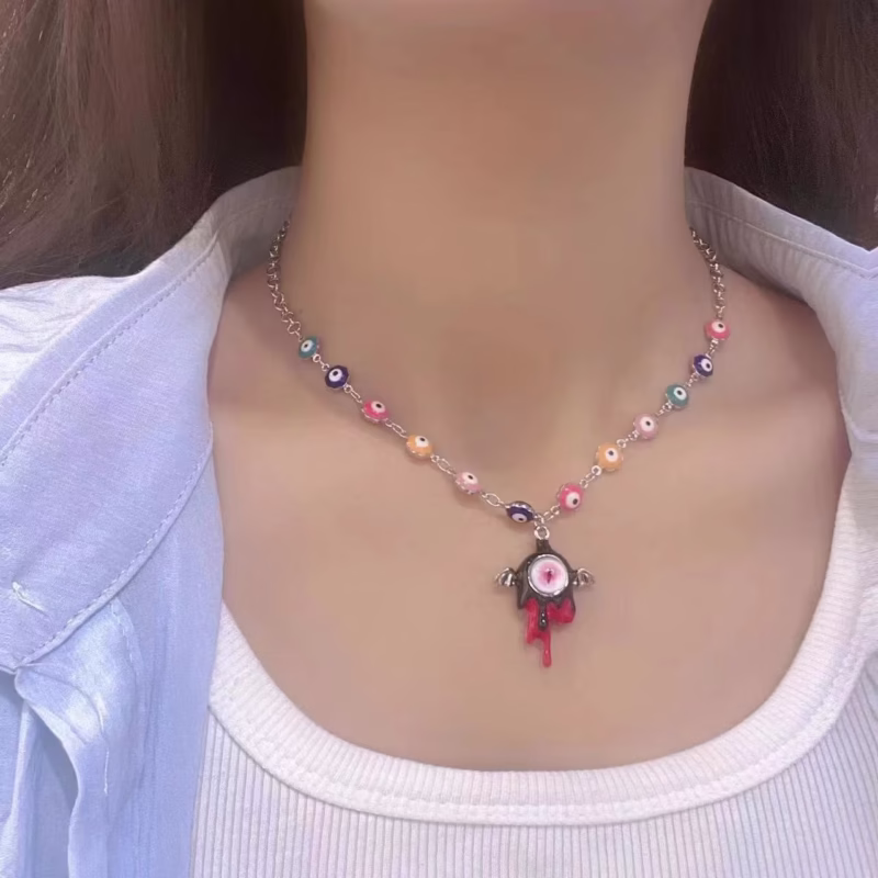 Personalized Color Eyes Clavicle Chain Earrings Women Bohemian Color Retro Devil Eye Women's Necklace Earrings - Image 8