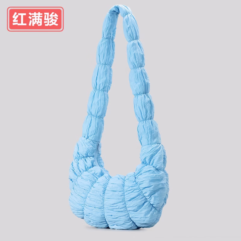 Women's pleated texture crescent cross-body bag black 2024 new bubble one-shoulder cross-body bag winter bag - Image 8