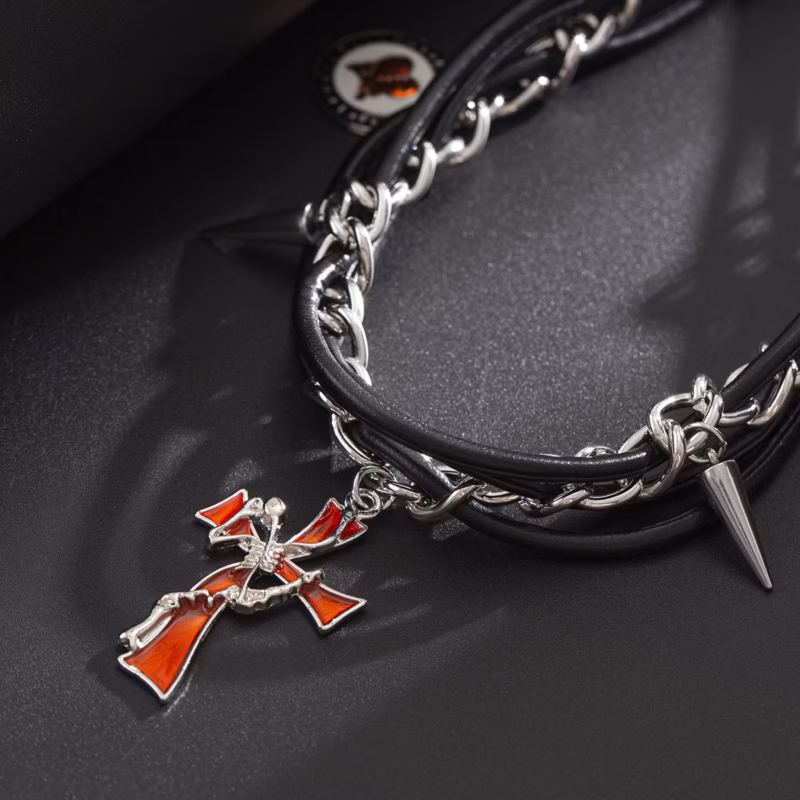 European and American cross-border hot-selling men's cross dark rivet multi-layer necklace niche gothic hip-hop versatile necklace - Image 2