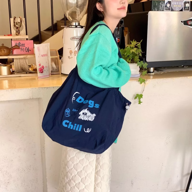 Lazy style embroidered canvas bag women's 2025 new fashion Korean tote bag student class large-capacity shopping bag - Image 6