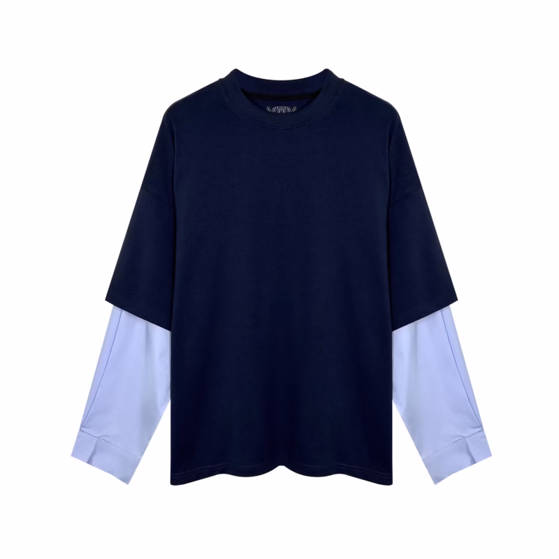 EONMODISH Men's Wear | 2024 Autumn New Product Real Shot American Street Trend Fake Two-piece Contrast Color Splicing Long-sleeved T-shirt - Image 6