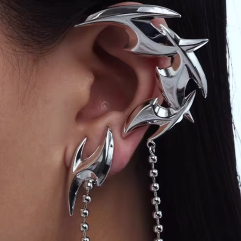 64 Japanese and Korean dart shape tassel ear hanging designer all-in-one ear clip ear bone clip women's studs no ear piercing earrings trend